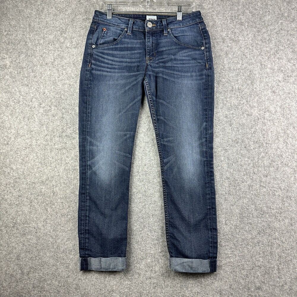 Hudson Bacara Crop Straight Cuffed Jeans Womens 28 Blue Dark Wash Flap Pockets*